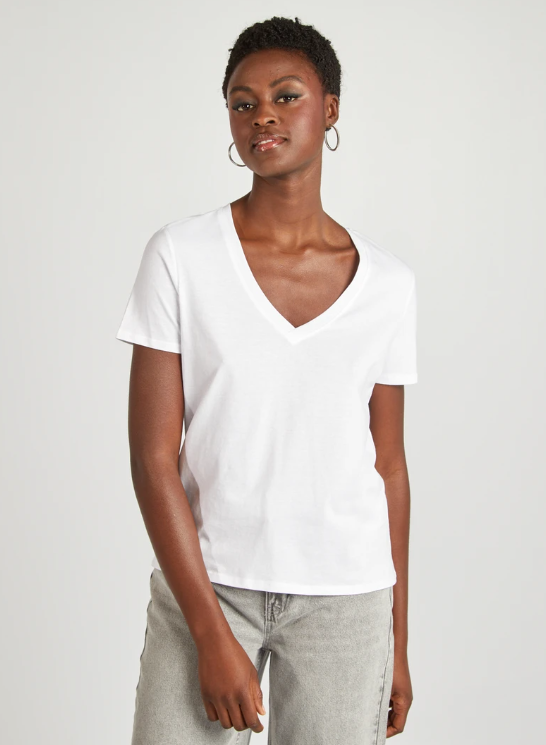 T-shirt col en V 100% coton